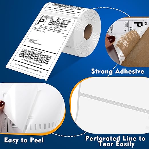 L LIKED 2200 PCS 4"x 6" Thermal Shipping Labels, White Perforated & Strong Adhesive Direct Thermal Labels (220 Labels/Roll), Compatible with DYMO 4XL, Zebra, Rollo,10 Rolls