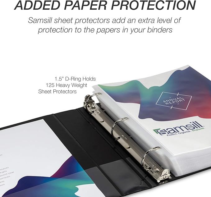 Samsill Durable 1.5 inch 3 Ring Binder, Made in USA, D Ring Binder, FSC 100% Recycled Chipboard, Black, 4 Pack