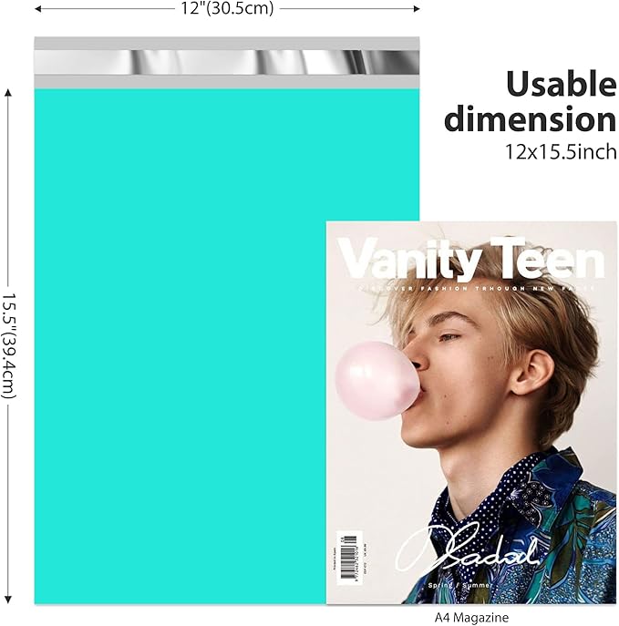 Fuxury Poly Mailers 12x15.5 Inch 500 Pcs, Bulk Shipping Bags for Clothing, Strong Adhesive Shipping Envelopes for Small Business Suppliers,Waterproof Mailers Poly Bags Mailing Envelopes Teal