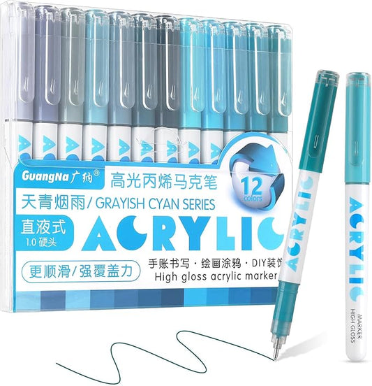 kander Direct High Gloss Acrylic Marker, 12 Colors Acrylic Paint Pens with Bullet Tip, Nicety Fine Tip Gel Pens for Teenagers, Multi-Purpose Art Supplies for Rock Painting, Crafts, DIY
