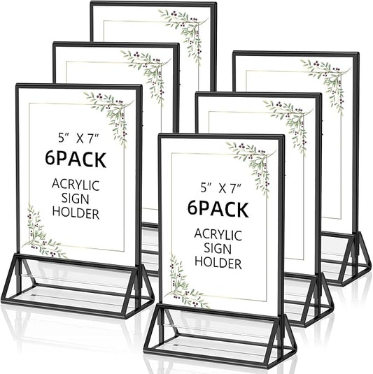 Acrylic Sign Holder 5x7 Display Stand, Clear and Stable Table Plastic Paper Holder, Acrylic Frames for Home Office Shop Photo Frames Exhibition Black (6pcs)