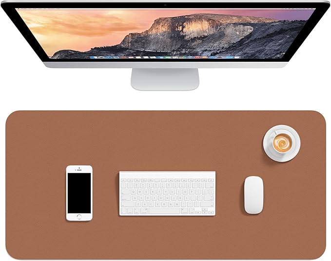 Hsurbtra Desk Pad, 30" x 14" PU Leather Desk Mat, XL Extended Mouse Pad, Waterproof Desktop Blotter Protector, Non-Slip Ultra Thin Large Laptop Keyboard Writing Mat for Office Home, Dark Apricot
