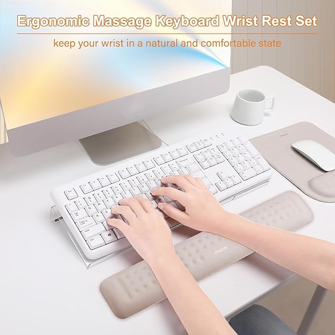 MOSISO Computer Keyboard Stand&Wrist Rest Support for Keyboard &Mouse Pad Set, Ergonomic Massage Wrist Rest Set, Easy Typing Working Acrylic Clear Stand for Office Home, Taupe Brown