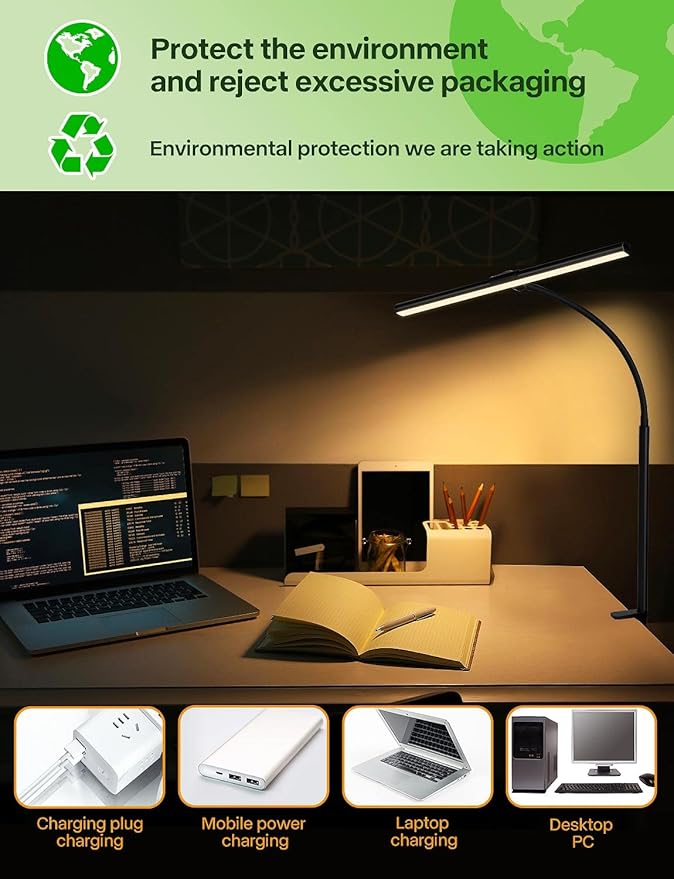 ACNCTOP Desk Lamp for Office Home - Eye-Caring Architect Task Lamp 25 Lighting Modes Adjustable LED Desk Lamp Flexible Gooseneck Clamp Light for Workbench Drafting Reading Study