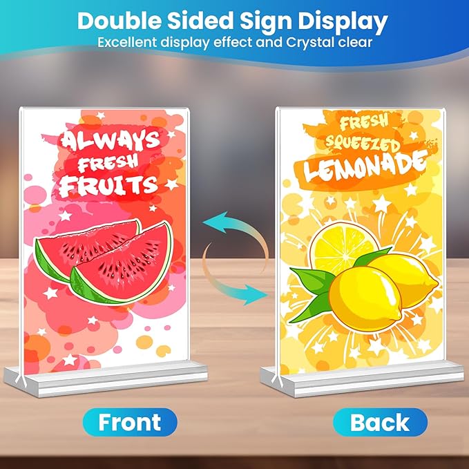 Acrylic Sign Holder 5x7, 11 Pack Clear TableTop Sign Holder-Sided, Plastic Flyer Display Holder with Vertical Base, Clear Flyer Stand Menu Table Display Holders for Restaurants Office Store Show Fair