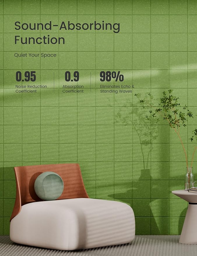 Bumusty Large Cork Board Alternative-47 x35 Felt Bulletin Board Tiles, with 30 Pushpins, 70 Adhesive Tabs, 12-Pack Slat Wall Paneling, Cork Boards for Office Push Pin Board Felt Board-Grass Green