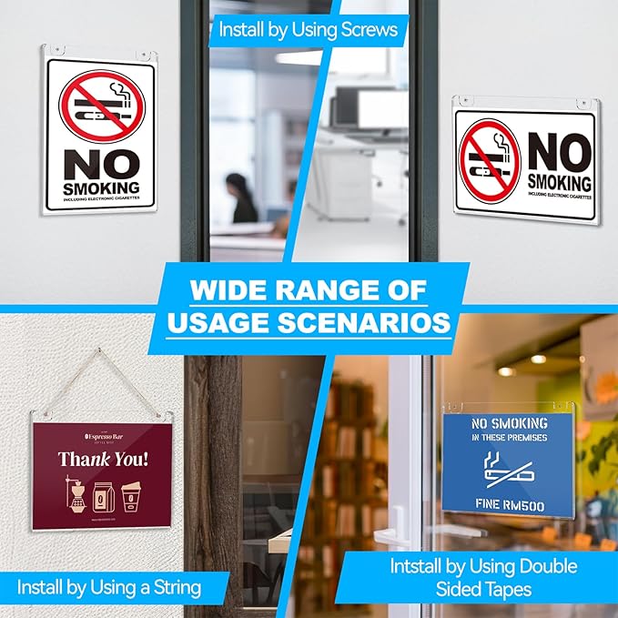 EHWINE 4 Pack 8.5x11 Wall Mount Acrylic Sign Holder Horizontal, Acrylic Wall Sign Photo Menu Flyer Display Holder, Plastic Clear Picture Adhesive Frames for Office Party (Provide Mounting Screws)