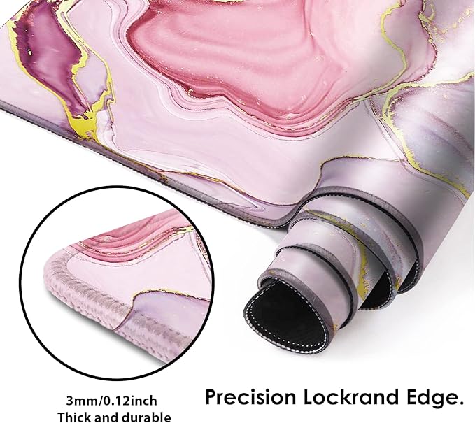 Galdas Gaming Mouse Pad Cool Flash Pattern XXL XL Large Mouse Pad Long Extended Mousepad Desk Pad Non-Slip Rubber Mice Pads Stitched Edges Thin Pad (31.5x11.8x0.12 Inch) (Pink Marble Pattern)