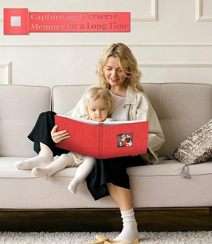 Photo Album Self Adhesive Scrapbook Album for 3x5 4x6 5x7 8x10 Pictures,40 Pages Linen Cover with Display Window DIY Photo Book,Ideal Gifts for Family Travel Wedding Baby