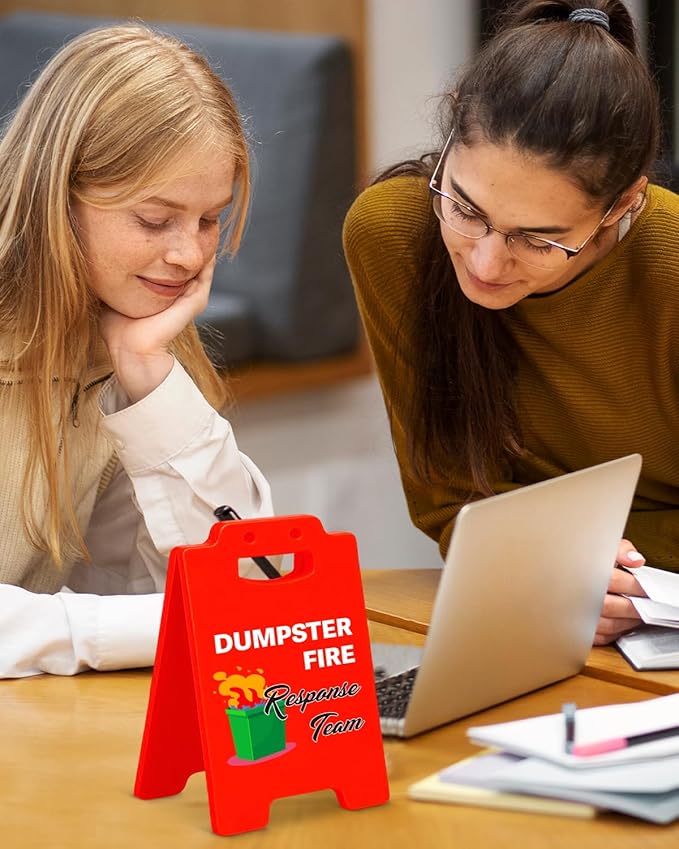 Dumpster Fire Response Team Office Desk Little Signs - Dumpster Fire Desk Accessories, Funny Office Gifts for Coworkers Women Men, Employee Appreciation Gifts