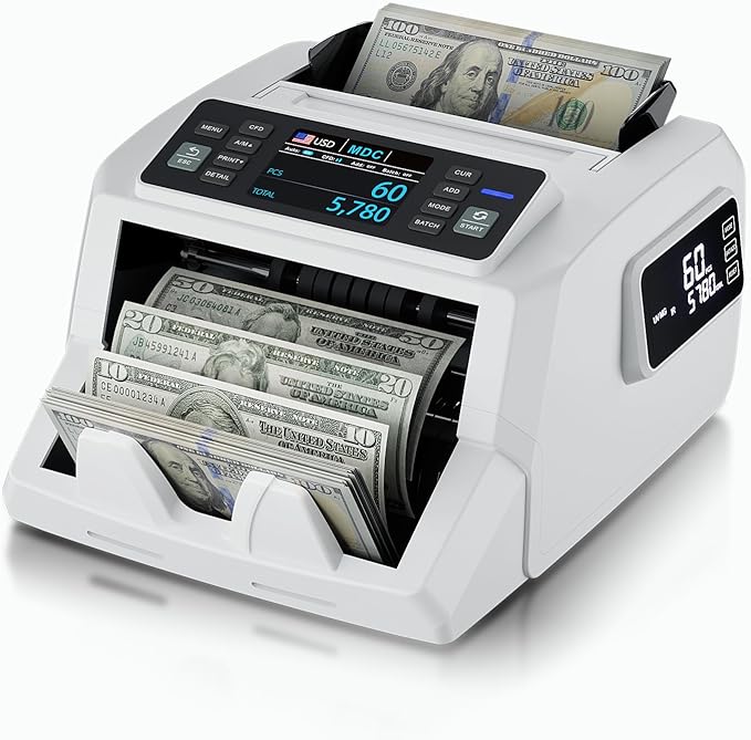 N71 Money Counter Machine Mixed Denomination, Dual-Display Mixed Denomination Value Counting Machine with UV/MG/IR/DD Counterfeit Detection, USD, EUR, MXN, GBP and CAD Business Money Counter