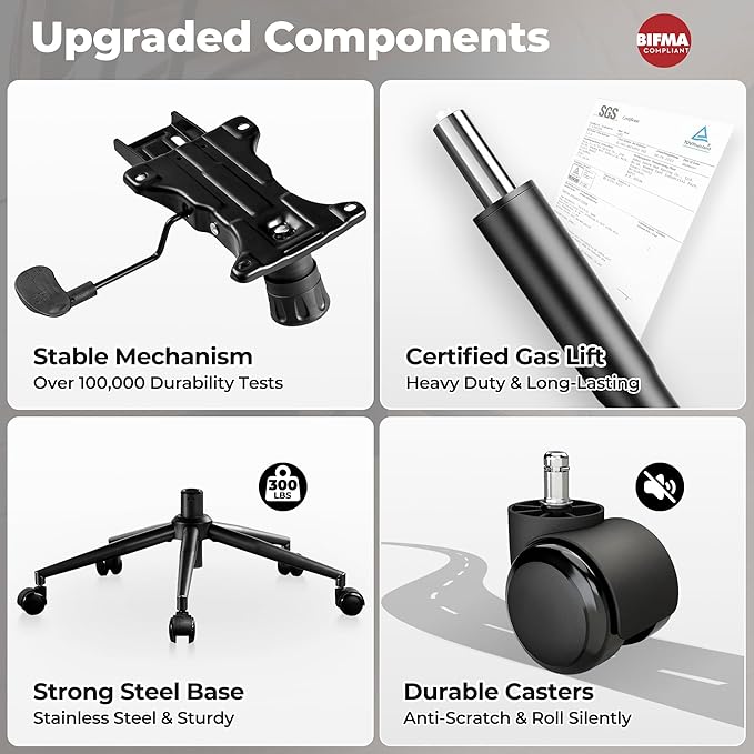 ovios Home Office Chair, Mid-Century Modern Faux PU Leather Chairs with Lumbar Support Comfy Thick Cushion, High Back Ergonomic Swivel Rolling Executive Armchair (Black, PU Leather)