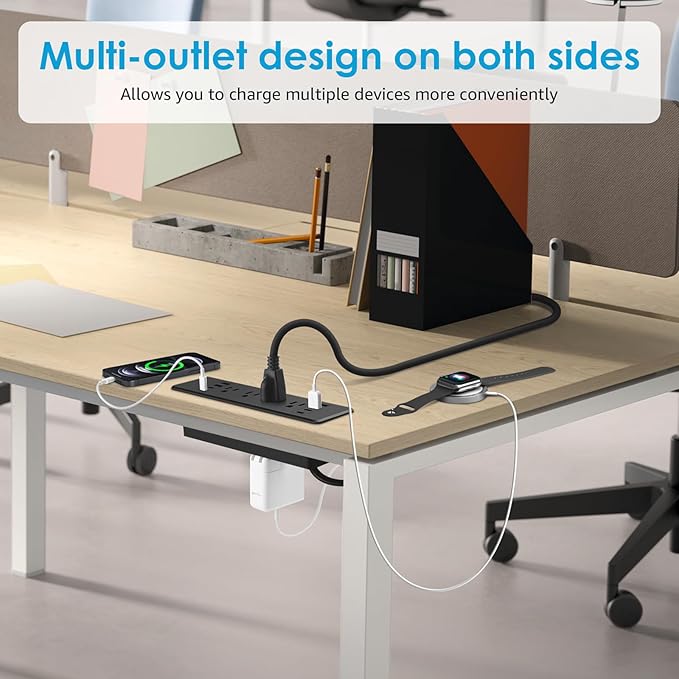 HHSOET 16 in 1 Recessed Power Strip Flat Plug, 45W Fast Charging Furniture Outlet with USB, Conference Recessed Surge Protection with 8 AC Plugs, 4 USB Ports 4 USB-C, 10ft Power Cord.(Black)