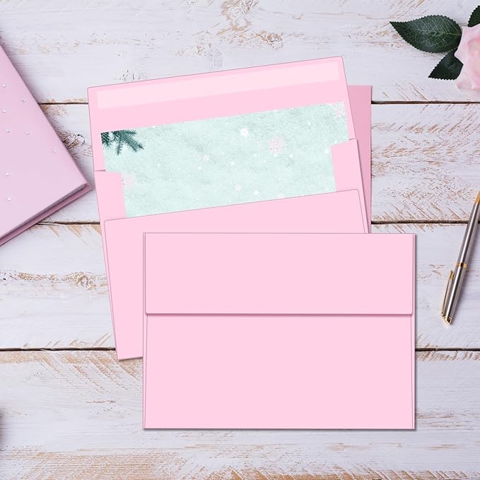 100 Packs 5x7 envelopes, A7 White Envelopes for Invitations Self Seal Printable for Greeting Cards, Weddings, Invitations, Photos, Postcards, Mailing (Pink)