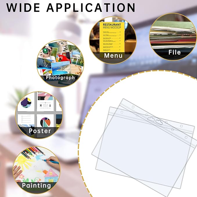 6PCS Hard Sheet Protectors 8.5x11 Waterproof Resealable Zip Paper Page Protectors Clear Rigid Plastic Sleeves for Photos Certificate, Heavy Duty Document Holder Wall Sign Holder, Horizontal