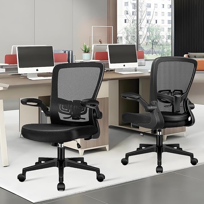 Desk Chairs with Wheels, Ergonomic Mesh Office Chair Adjustable Height and Swivel Lumbar Support Home Office Chair with Flip Up Armrests, Set of 6