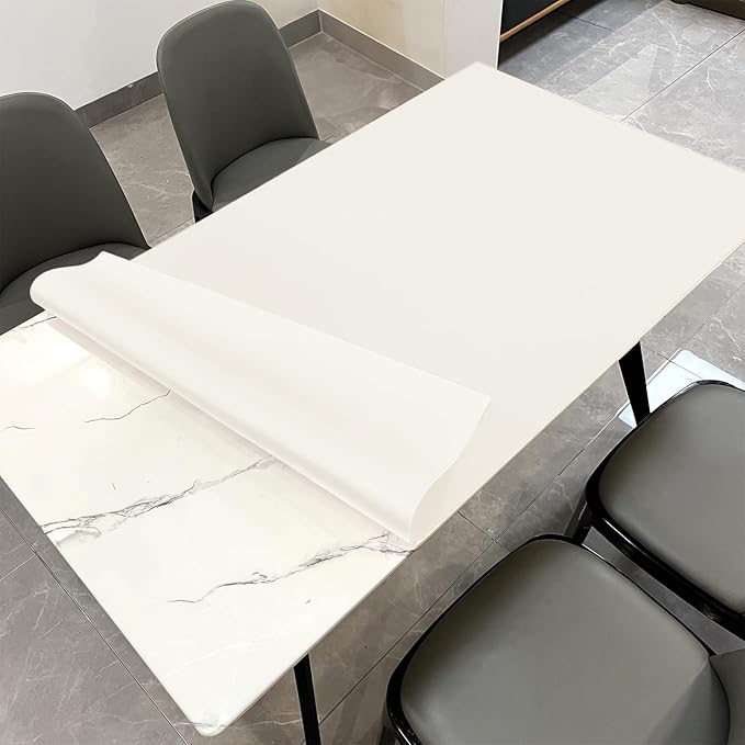Leather Table Cover,1.8mm Thick,42x60 Inch Table Protector,Table Protector for Dining Room Table,Dining Table Cover,White Table Cover,Hule para Mesa De Comedor(White+White,42x60)
