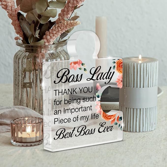 Boss Lady Gifts for Women, Best Boss Lady Ever Gift, Thank You Appreciation Gift Boss's Day Gifts for Female Bosses Leaders Managers Acrylic Puzzle Piece Desk Decorative Sign for Home Decor