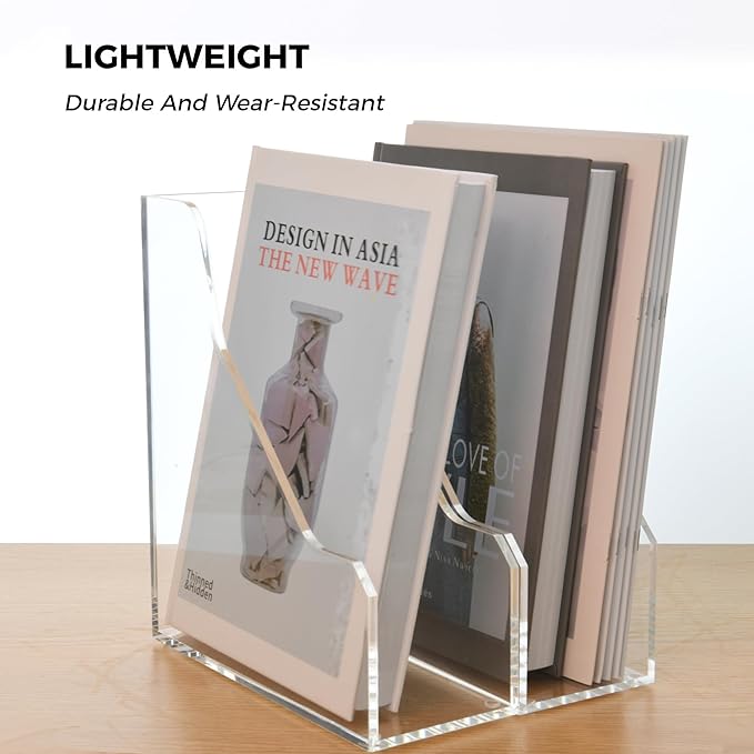 Acrylic Magazine File Holders, Classroom Organization and Storage, Clear Bookend File Sorter, Desktop File Organizer, Magazine Holder Rack for Classroom, Home, and Office