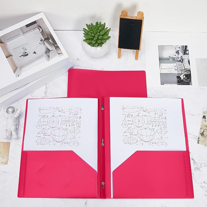 Yeaqee 30 Plastic Folders with Pockets and Prong Plastic Folders with 2 Pockets Pocket for Office, School for Students, Teachers, Office Workers (Rose Pink)