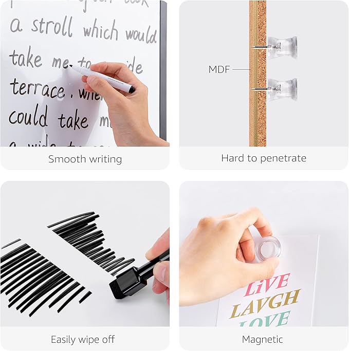 Amazon Basics Rectangular Magnetic Whiteboard & Cork Board Combo for Home, Office and Classroom, Plastic/Aluminum Frame, White,Yellow, 17" x 23"