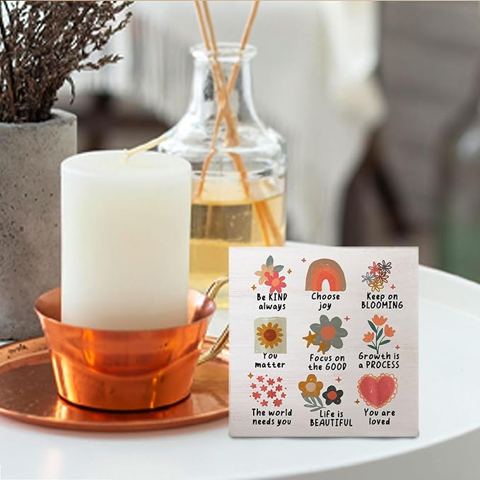 Boho Floral Mental Health Wooden Sign - Therapy Office Must Haves, Inspirational Psychology Wood Signs for Therapy Counselor Office Desk Shelf Tabletop Decor, 5x5 Inches