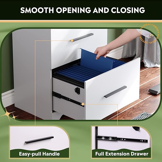 DEVAISE 2-Drawer Wood Lateral File Cabinet with Lock for Office Home, White