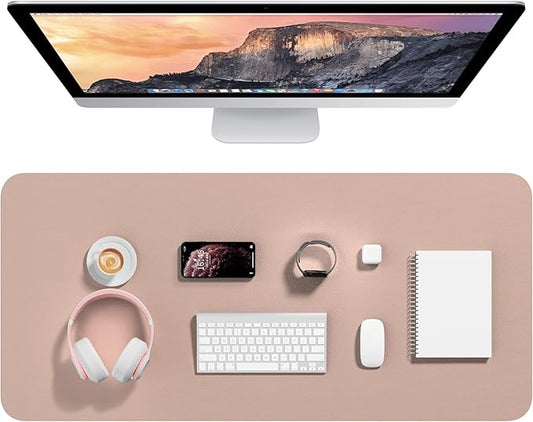 Hsurbtra Desk Pad, 35.5" x 17" PU Leather Desk Mat, XXL Extended Mouse Pad, Waterproof Desktop Blotter Protector, Non-Slip Ultra Thin Large Laptop Keyboard Writing Mat for Office Home, Beige Apricot