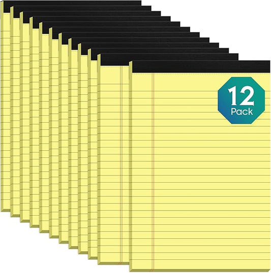Yellow Legal Pads 5x8 Notepads, 12 Pack Small Note Pads 5x8 College Ruled Perforated Memo Pad for Work, Narrow Ruled Lined Writing Pads, 30 Sheets Per Pad, Mini Notepad for Office Home School
