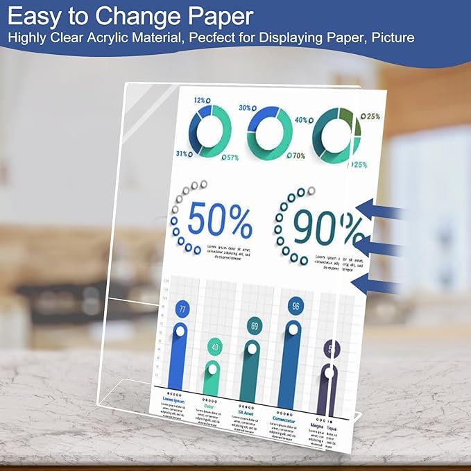 Acrylic Sign Holder 8.5 x 11, 6 Pack Slanted Back Sign Holders for Display, Clear Tabletop Plastic Paper Sign Holder for Office, Home, Restaurant