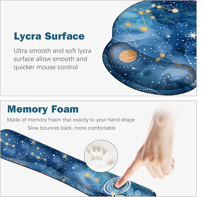ARTSO Large Mouse Pad and Keyboard Wrist Rest, Ergonomic Mouse Pad with Wrist Support, Non-Slip Desk Mat Protector for Office, Home -Blue Planet Galaxy