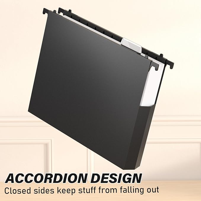 Ansook Extra Capacity Plastic Hanging File Folders Letter Size, 2" Expanding Accordian Pocket with Black Insert Gasket, Heavy Duty for Filing Cabinet, Colored File Hang Folders Organizer, 6 Pack