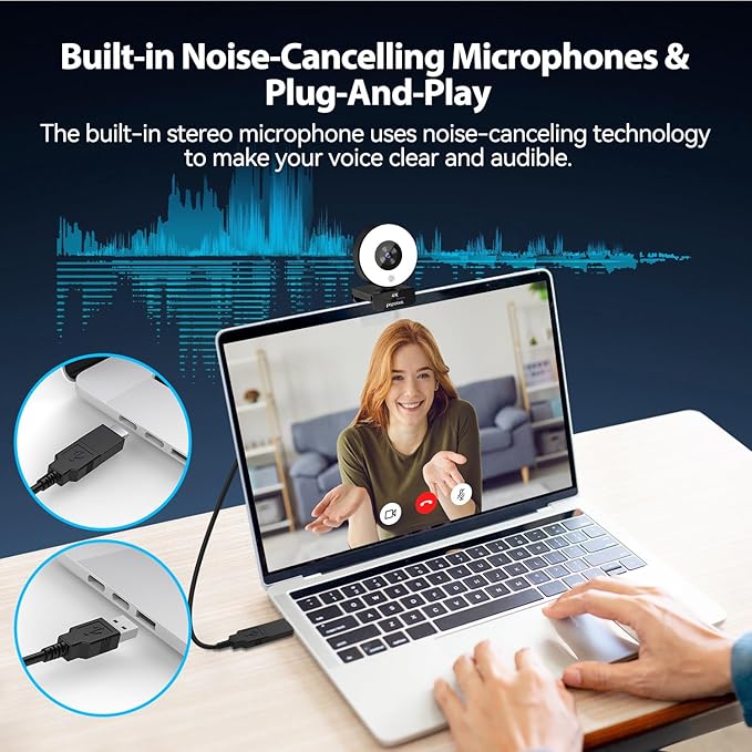 papalook 4K Autofocus Webcam with Light, UHD Web Camera with Remote Control and Dual Noise-Cancelling Mics, Plug and Play USB Webcams for PC Laptop Zoom Skype Teams Google Meet
