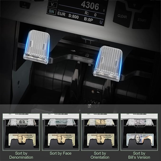S75 Bill Counter and Sorter, Money Counter Machine Mixed Denomination, Two Pockets Cash Value Counter, Counterfeit Detection 2 CIS/UV/MG/IR, Serial Number, Multi Currency,2Yr Warranty