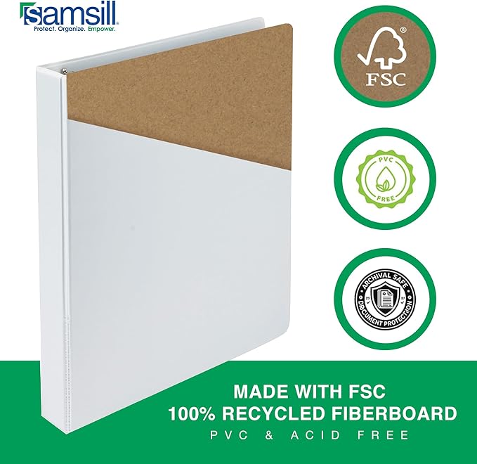 Samsill 1.5 Inch 3 Ring Binders, Made in USA, Economy Round Ring, Clear View Cover, 325 Sheet Capacity - for School, Home, Office - White, 6 Pack