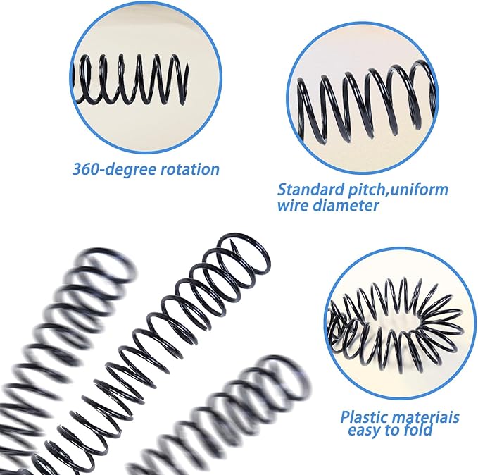 Rayson 31.8mm Plastic Spiral Coil Binding 3:1 Pitch, 1-1/4 inch, 280 Sheets Capacity Black Coil Binding Spines - Versatile for Office and Educational Tasks, Pack of 50