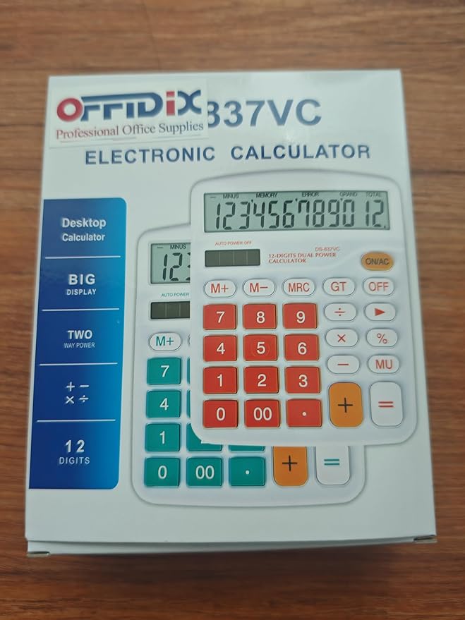 OFFIDIX Office Desktop Calculator, Solar and Battery Dual Power Electronic Calculator Portable 12 Digit Large LCD Display Calculator, Orange