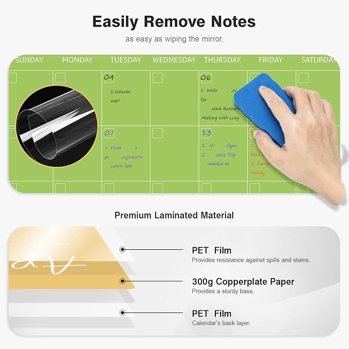 Ospelelf Undated Wall Calendar Dry Erase 12 Month, 12" x 17" Laminated Calendar Monthly Office Calendar 2025, 12 Sheets