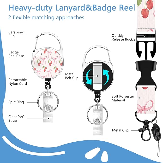 Bow Lanyard with Id Holder, Cute ID Badge Holder with Retractable Lanyard, ID Holder with Badge Reel Clips,Name Tag ID Card Holder Teacher Women Doctor Office Gift