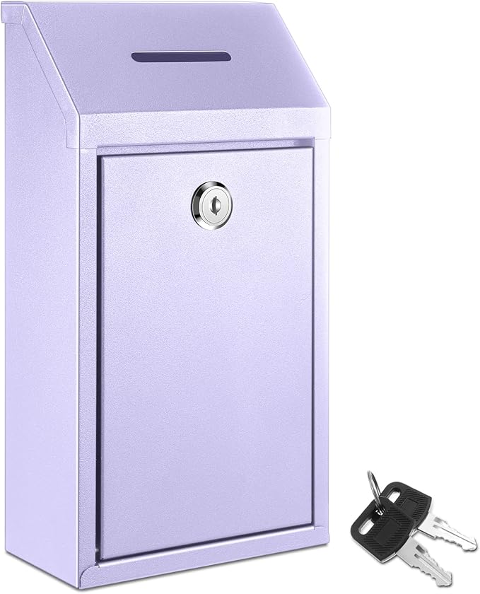 Metal Donation Cash Box Collection Safe Suggestion Box with Lock Wall Mounted Mailbox Delivery Ballot Container for Home Office Outdoor Door