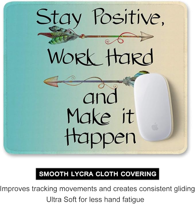 Auhoahsil Mouse Pad, 12 x 10 in Thick Rubber Premium-Textured Non-Slip Stitched Edges Waterproof Square Mouse Mat with Cute Pattern for Gaming Work Computer Office, Larger, Inspirational Quotes