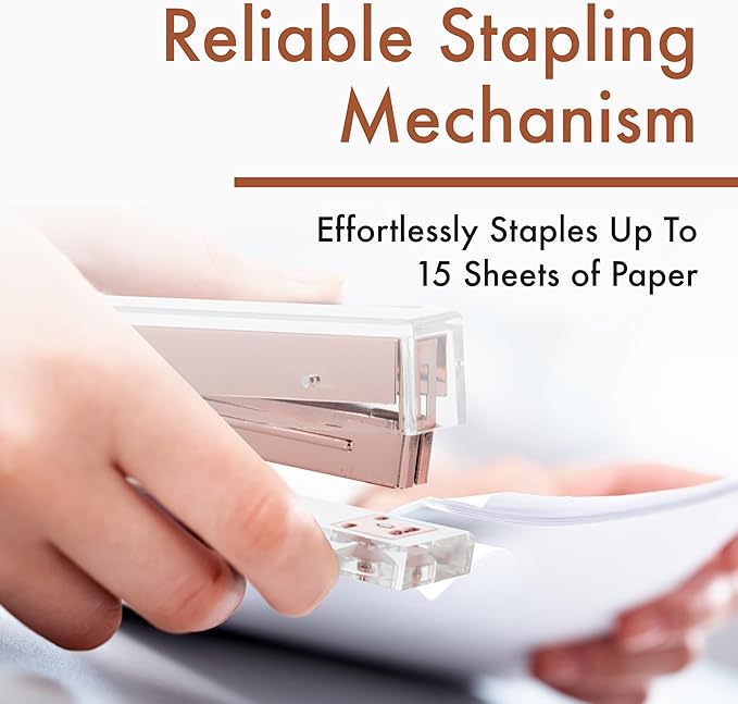 OfficeGoods Acrylic Stapler – Aesthetic & Durable Rose Gold Desk Staple for Modern Office – Stylish & Compact Office Supplies for Women & Men
