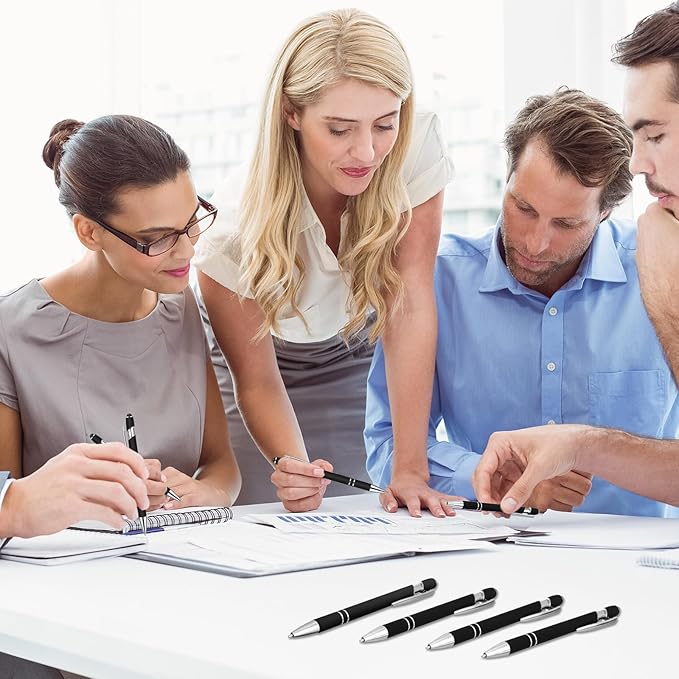 Yeaqee 100 Pieces Ballpoint Pen with Stylus Tip Click, 2 in 1 Black Ink, 1.0 mm Medium Point Stylus Metal Pen for Touch Screen Tablet (Black)