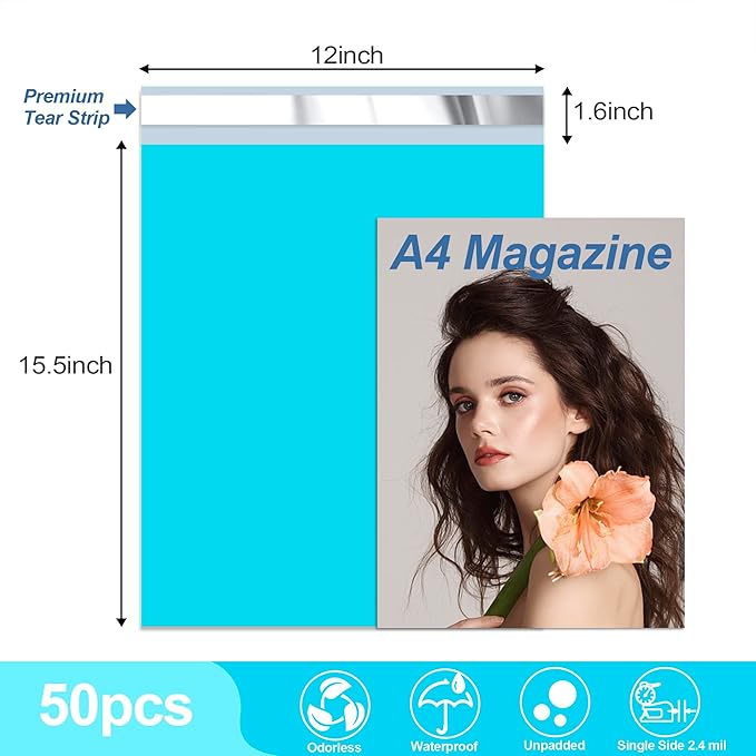 JinRuiKJ Thank You Poly Mailer 12x15.5 Inch 50 PCS, Shipping Bags for Clothing, Packaging Bags for Small Business, Strong Adhensive, Waterproof and Tear-Resistant Mailing Envelopes, Blue