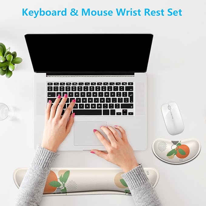 Dapesuom Enlarge Keyboard Wrist Rest, Memory Foam Wrist Cushion for Desk Mats Support, Typing Pain Relief Keyboard Mouse Pad Rests Set with Non-Slip Base for Gaming Laptop Office Computer, Painting