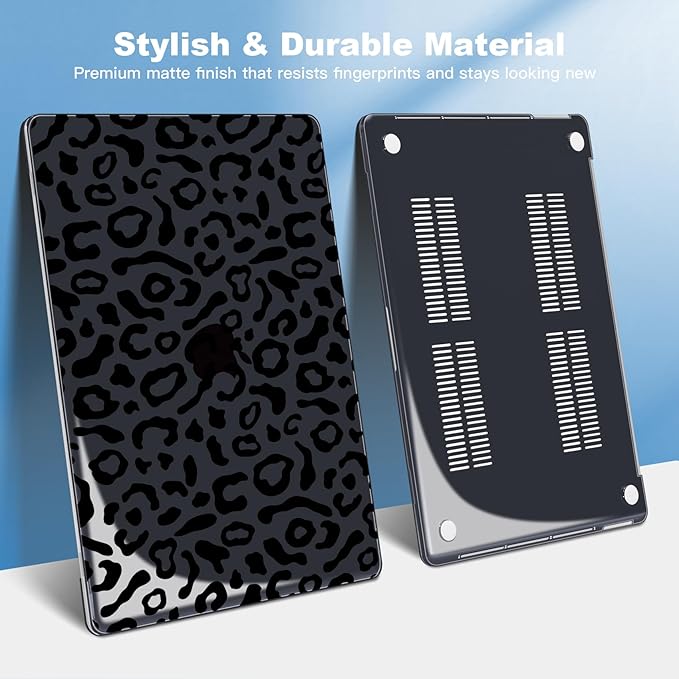 Teryeefi for MacBook Pro 13 inch Case A2338 M2 M1 Chip A2251 A2289 A2159 A1989 A1706 (2025 2024 2023 2022-2016), PC Hard Shell with Keyboard Cover Trackpad Film Type C Adapter - Black Leopard Skin 132
