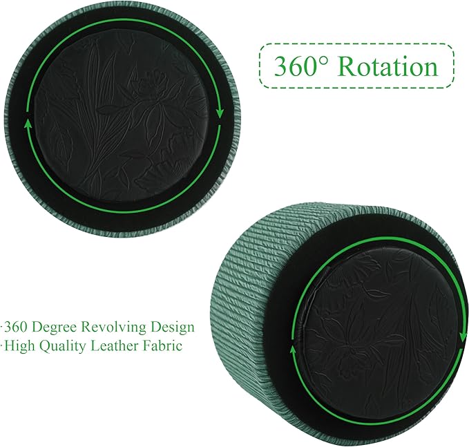 Hennaja Round Leather Art Supply Organizer,Remote Control Holder,360 Degree Spinning,Multi-Functional Pencil Holder,4 Compartments Desktop Stationary Organizer(1-Wood Green)