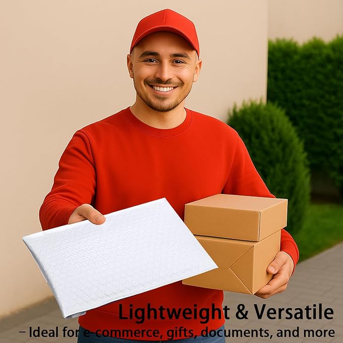 30 Pack 8.5x12" Poly Bubble Mailers, White Self Seal Padded Envelopes, Waterproof Lightweight Mailing Shipping Bags Bulk for Thick Books, Clothes, Holiday Gifts, Business Packaging ﻿