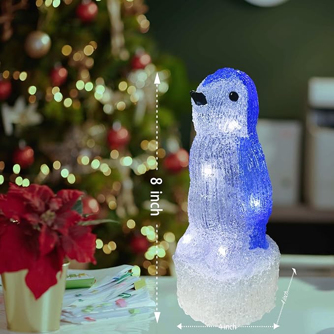 Anycosy Christmas Lighted Acrylic Penguin Decoration,Rotating Battery Operated Lights for Indoor Use,Perfect for Tabletop, Windowsill, Mantel, and Bedroom