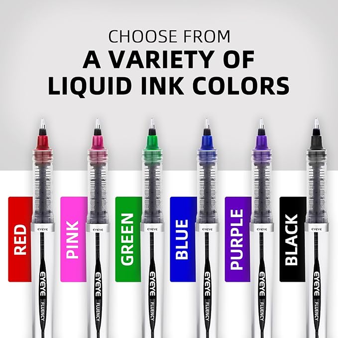 EYEYE Blue Rollerball Pens 0.7mm, 6 Pack Medium Point Roller Ball Pen Quick Dry, Liquid Ink Pen Fine Point Smooth Writing Pens for Journaling, Note Taking, Office, School Supplies